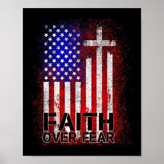 Poster Religião Patriótica na Cruz de Bandeira Americana (Frente)