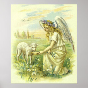 Poster Religião Vintage, Anjo Páscoa Vitoriano com Lamb