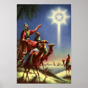 Poster Religião Vintage, Sábios com Estrela de Belém