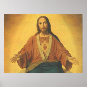 Póster Religião Vintage, Sagrado Coração de Jesus Cristo