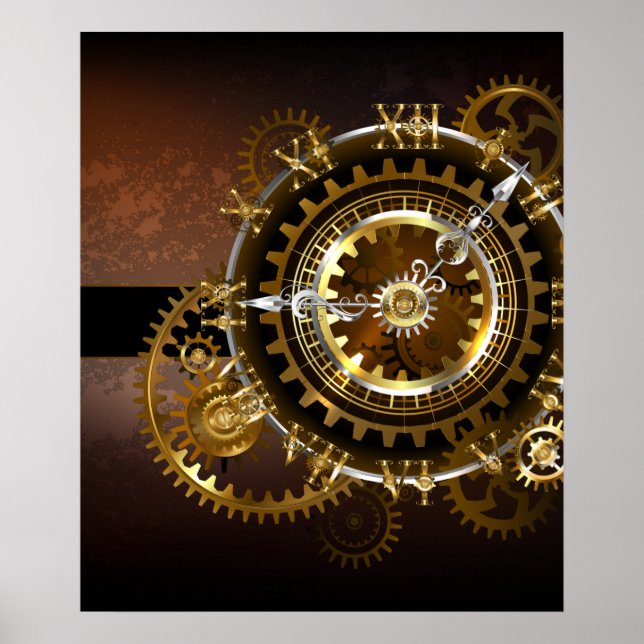 Poster Relógio a vapor com engrenagens antigas (Frente)