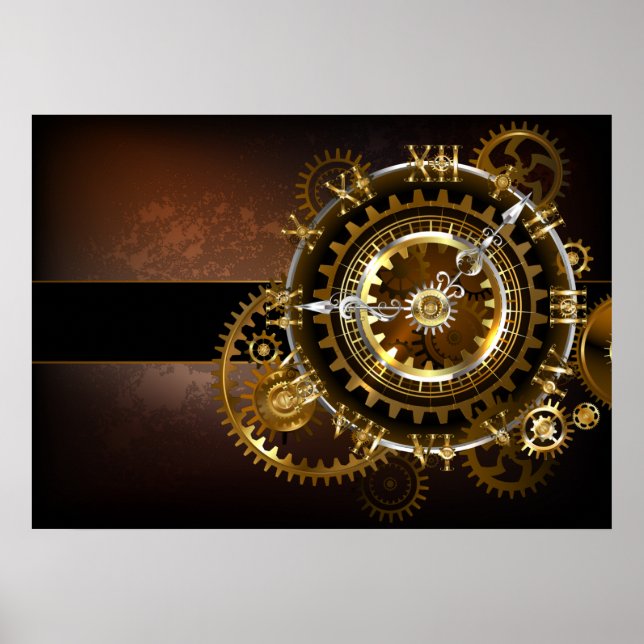 Poster Relógio a vapor com engrenagens antigas (Frente)