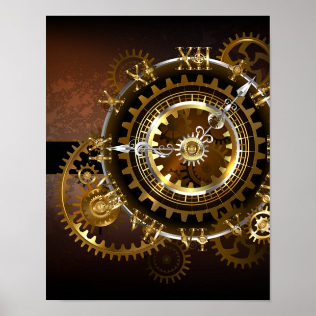 Poster Relógio a vapor com engrenagens antigas (Frente)