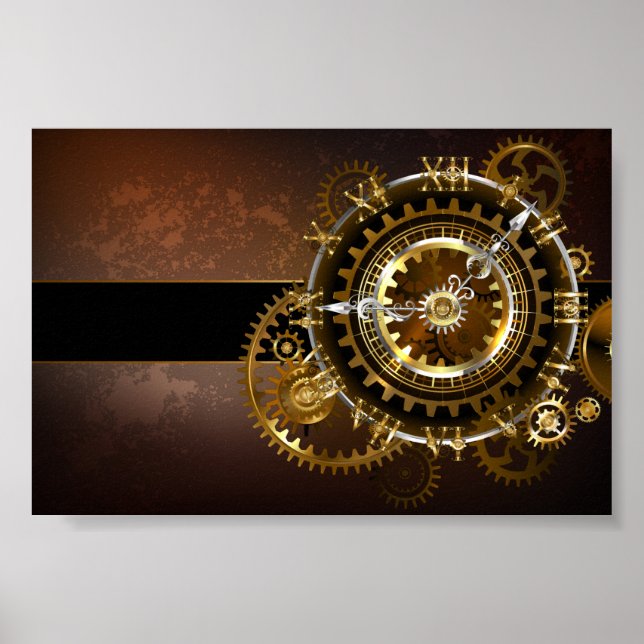 Poster Relógio a vapor com engrenagens antigas (Frente)