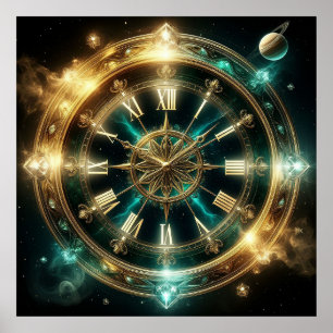 Poster Relógio Astronômico Com Embelezamentos Dourados