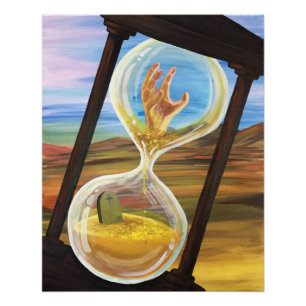 Póster Relógio de Areia Surreal Memento Mori Gótico Deser