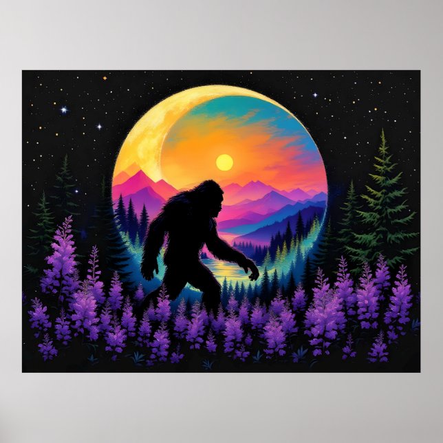 Poster Relógio de Parede Lua Montanha Arco-íris Sasquatch (Frente)