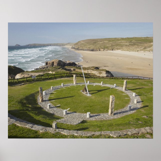 Poster Relógio de sol e praia de Perran, Perranporth, Cor (Frente)