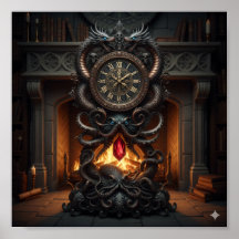 Relógio do Avô ornamentado - Dragão e Design de Oc