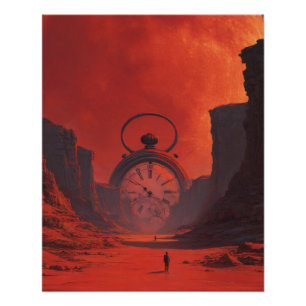 Póster Relógio do Portal do Deserto Vermelho Arte Surreal