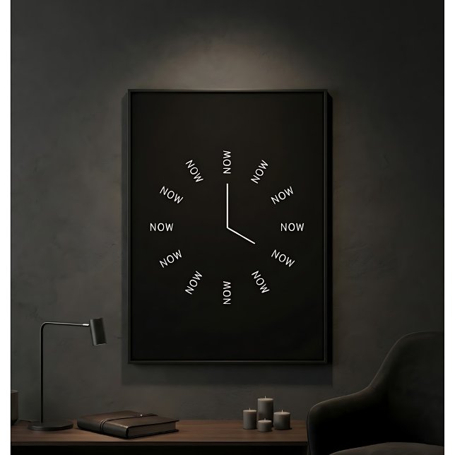Póster Relógio NOW Preto e Branco Mindfulness (Criador carregado)
