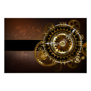 Póster Relógio steampunk com engrenagens antigas