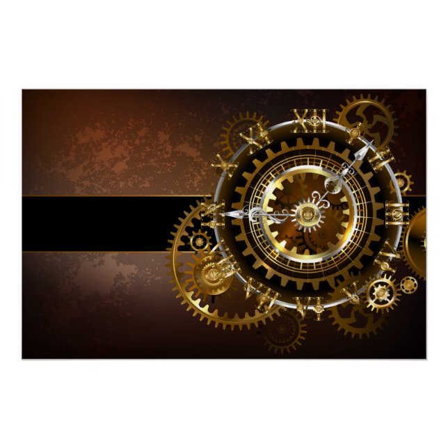Póster Relógio steampunk com engrenagens antigas (Frente)