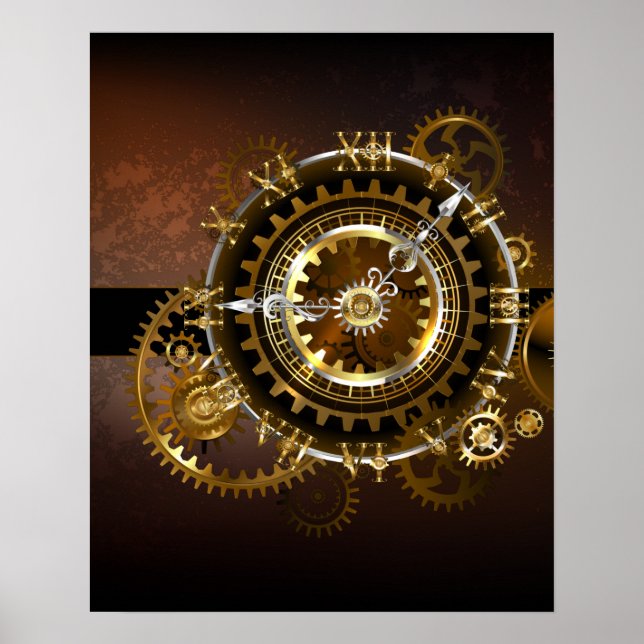Poster Relógio steampunk com engrenagens antigas (Frente)