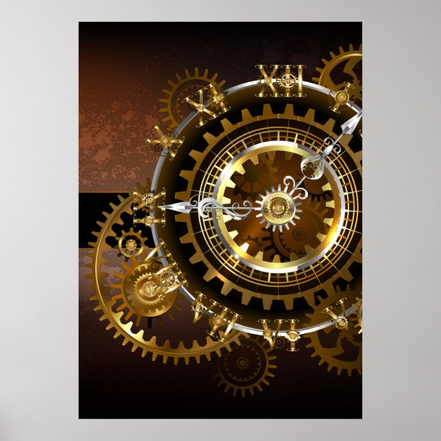 Poster Relógio steampunk com engrenagens antigas (Frente)