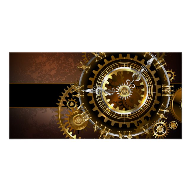 Póster Relógio steampunk com engrenagens antigas (Frente)
