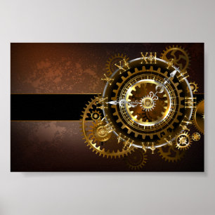 Poster Relógio steampunk com engrenagens antigas