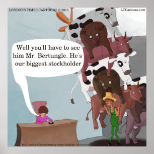 Póster Relógio Unissex com Cartoon de Vacas Engraçadas