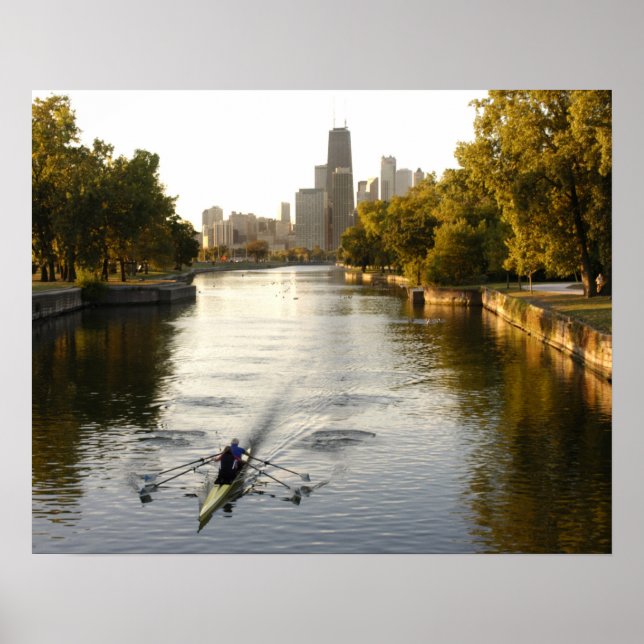 Póster Remadores no lago do Lincoln Park, Chicago, Illino (Frente)