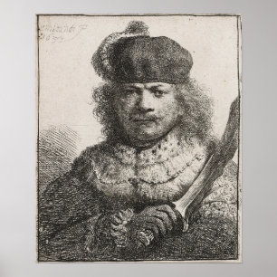 Poster Rembrandt - Autorretrato com Saber Aumentado 1634