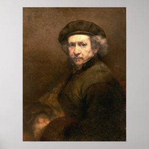 Poster Rembrandt: Boina do retrato de auto & colar