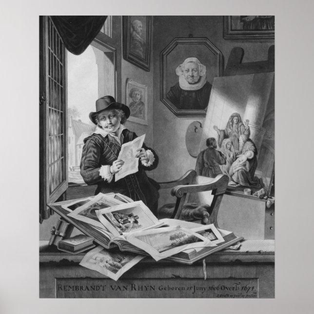 Póster Rembrandt em seu estúdio (Frente)