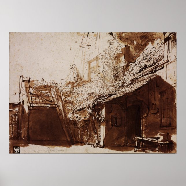 Poster Rembrandt - Farmhouse In Light and Shadow (Frente)