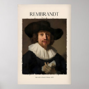Poster Rembrandt Homem com Partitura633 Arte de Retrato