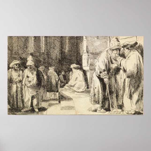 Poster Rembrandt - Judeus em Sinagoga (Frente)