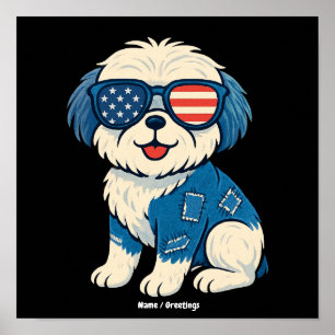 Poster Remendo de jeans engraçado retrô com design de cac
