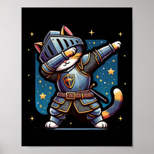 Poster Ren Faire Medieval Knight Dabbing Cat Kitten Engra