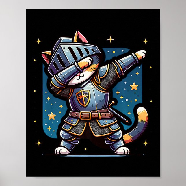 Poster Ren Faire Medieval Knight Dabbing Cat Kitten Engra (Frente)