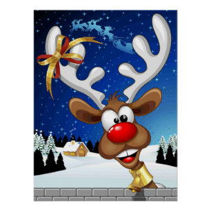 Póster Rena de Natal Engraçada Espiando Meme de Natal