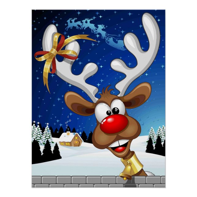 Póster Rena de Natal Engraçada Espiando Meme de Natal (Frente)