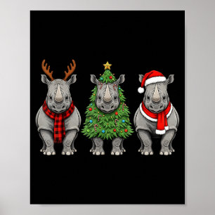 Poster Rena de Natal Retro Rinoceronte Papai Noel Safari