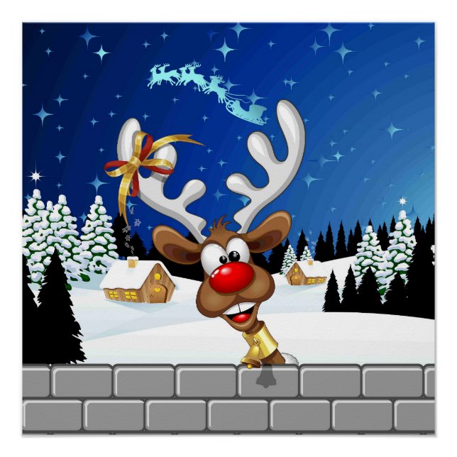 Póster Rena Fofa Espiando Meme de Natal (Frente)