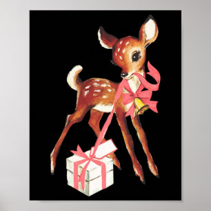Poster Rena Vintage Veado Rosa Natal Por
