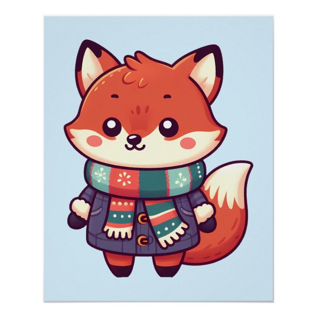 Póster Renard kawaii pour la saison d'hiver (Frente)