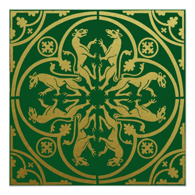 Póster Renascença Medieval Arauto Leão Leopardo Metálico  (Frente)