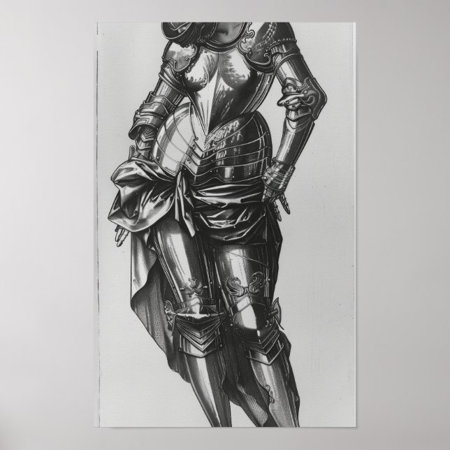 Poster Renascentista mulher em Drapery e Plate Armor Post (Frente)