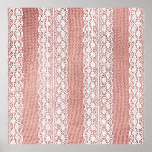 Poster Renda Off-White em Tecido Dourado Rosa Metálico Te (Frente)