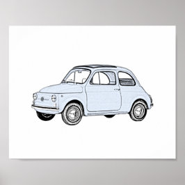 Poster Renderização do estilo de lápis Classic Blue Fiat 