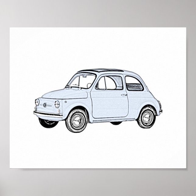 Poster Renderização do estilo de lápis Classic Blue Fiat  (Frente)