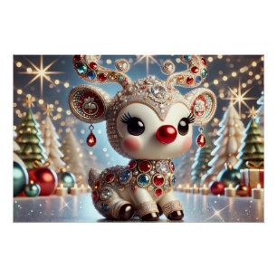 Póster Rendimento 3D Luxuoso de Rudolph com Multicoloraçã