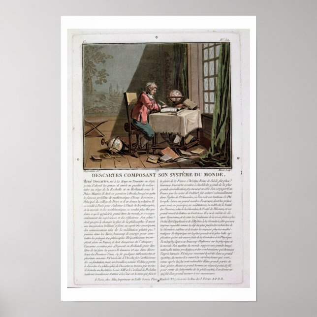 Póster Rene Descartes (1596-1650) escrevendo seu sistema  (Frente)