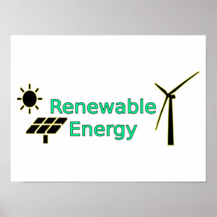 Poster Renewable Energy Logo Solar Panels Wind Turbine
