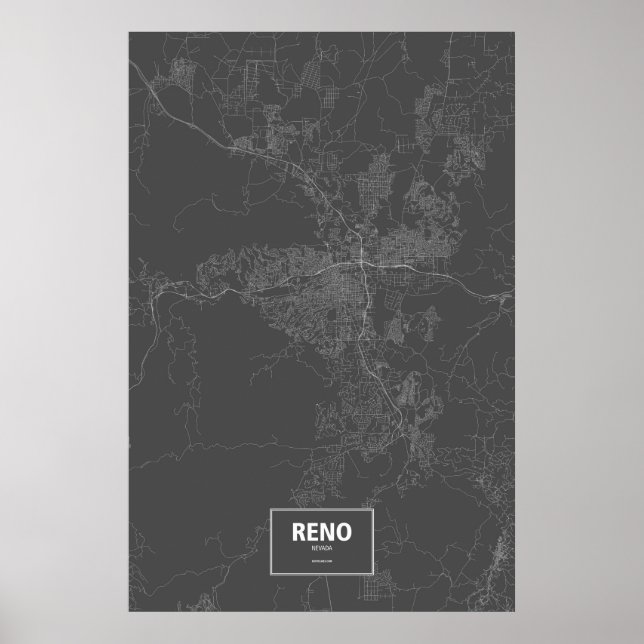Póster Reno, Nevada (branco no preto) (Frente)