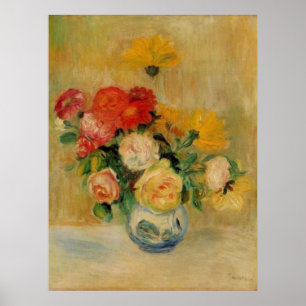 Poster Renoir é um vaso de Rosas e Dahlias