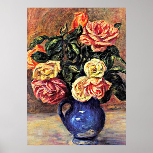 Póster Renoir - Rosas num Vaso Azul (Frente)
