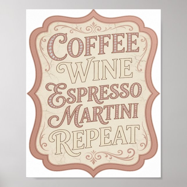 Poster Repetição de Martini de Café com Vinho Rosa Elegan (Frente)